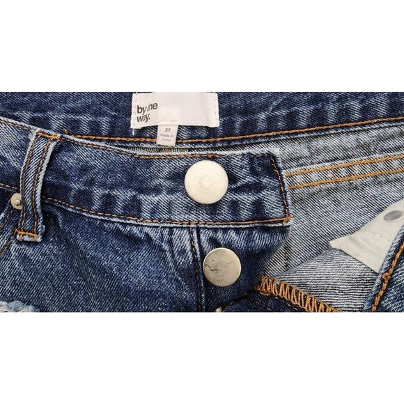 Revolve By The Way Jean Shorts 27 (32) Blue Distress ButtonFly DaisyDukes Frayed - Picture 4 of 9